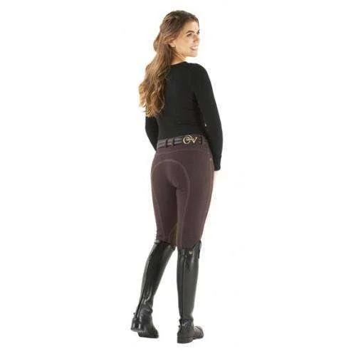 Ovation Ladies Euro Melange Zip Front Knee Patch Breeches, Black