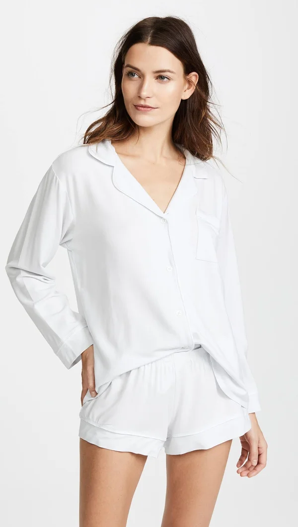 Eberjey Gisele Long Sleeve and Short PJ Set - Water Blue