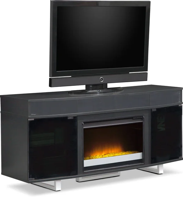 Pacer 64x22 Contemporary Fireplace TV Stand with Sound Bar - Black