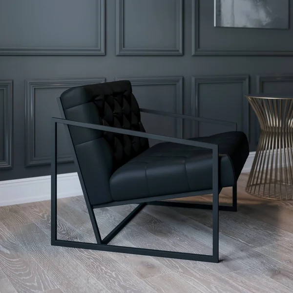 Merrick Lane Black Faux Leather Modern Lounge Chair with Tufted Seating and Dark Gray Metal Frame