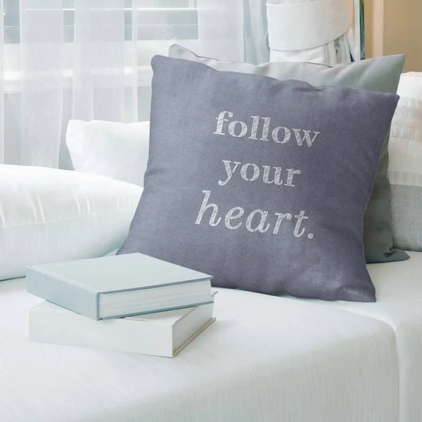 Quotes Handwritten Follow Your Heart Quote Pillow-Faux Linen - 16 x 16 - Square - Zipper Closure - Medium - Removable Cover - Ac