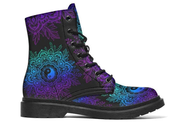 Yin Yang Mandala Boots, Vegan Black Boots, YesWeVibe Men's Boots, Black Sole, US 6, EU39