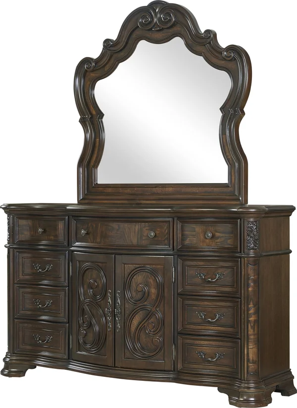 Steve Silver Royale Brown Cherry 9-Drawer Dresser and Mirror