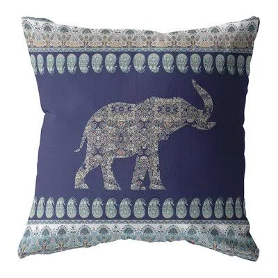 Paisley Elephant Broadcloth Indoor Outdoor Blown and Closed Pillow Navy Bungalow Rose Size: 16x22 x 16