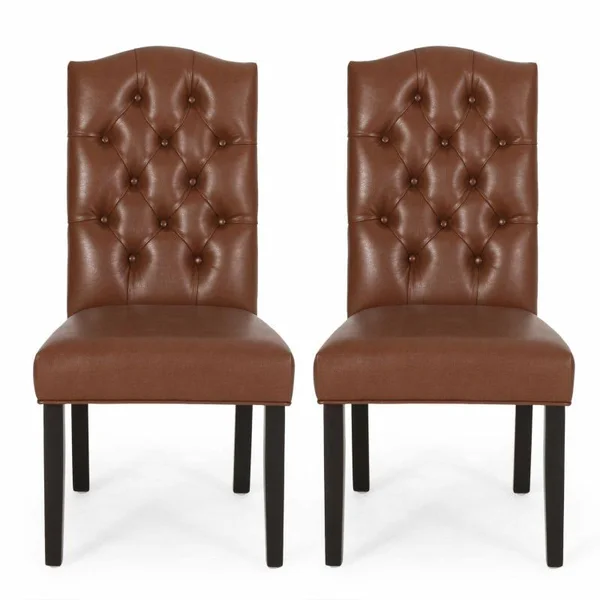 Noble House Motson Upholstered Tufted Dining Chairs - Set of 2, Cognac Brown and Dark Brown