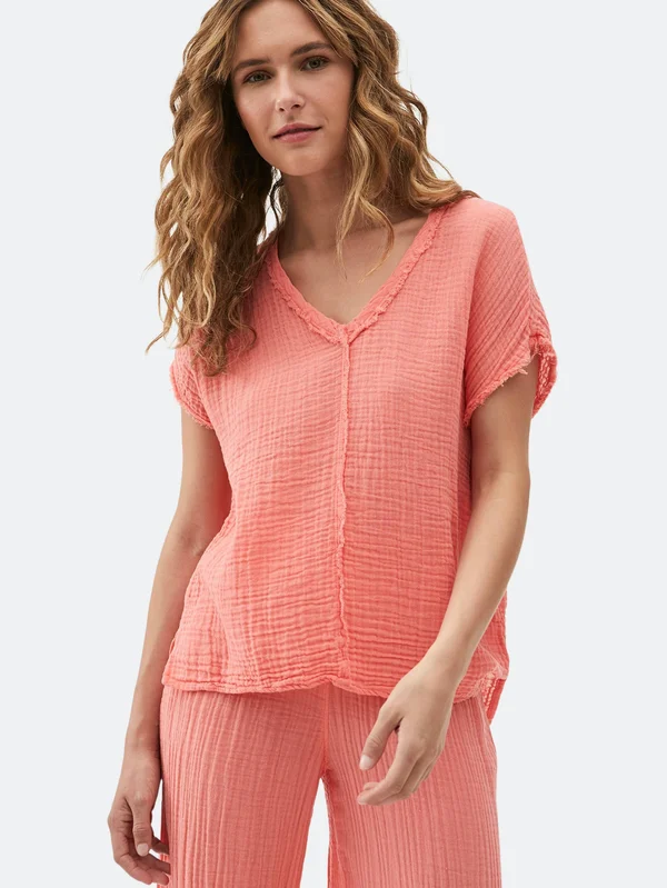 Michael Stars Women's Draya V-Neck Top in Pink - Size Xs