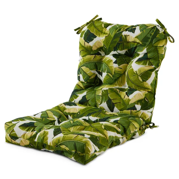 Greendale Home Fashions Outdoor Seat/Back Chair CUSHION, Palm Leaves White, 42 x 21 x 5 inches