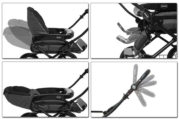 Roan Kortina Classic Pram Stroller 2-in-1 with Bassinet and Seat, Gray