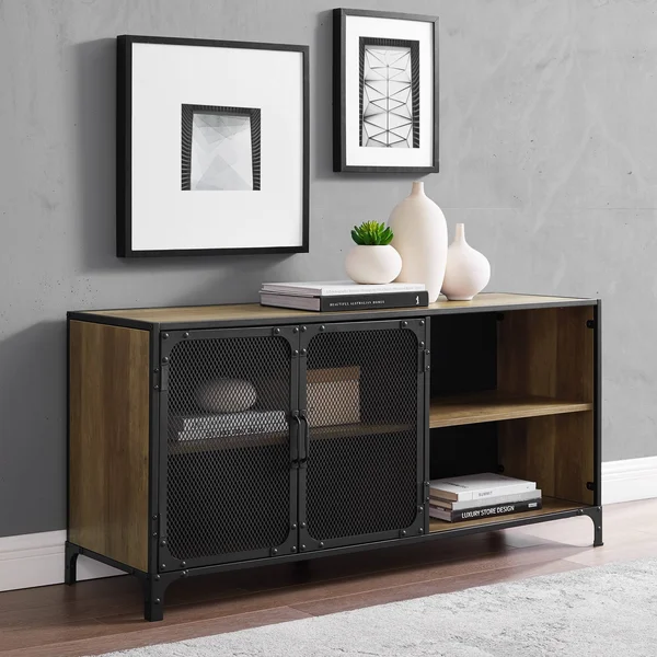 Carbon Loft 52-Inch Mesh Door Industrial TV Console - Reclaimed Barnwood