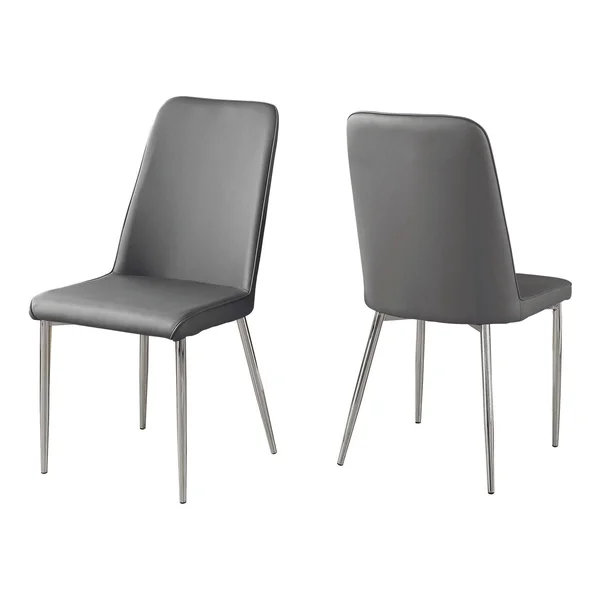 Monarch Specialties 37 in. Faux Leather and Chrome Dining Chair - Size: Set of 2, Grey