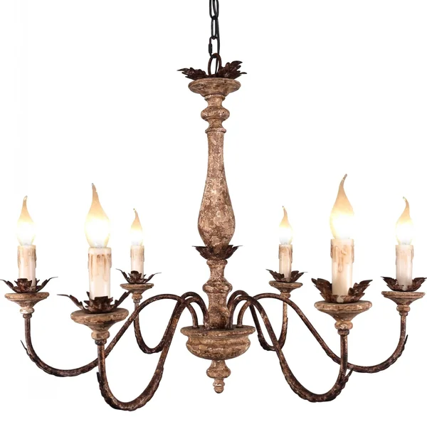 Farmhouse Royal 6-Light Distressed White and Bronze Wood Chandelier - Antique Wood FC4010