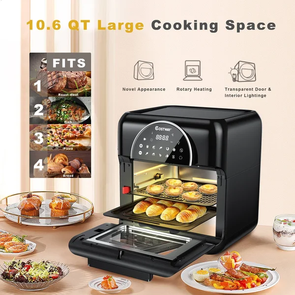 Costway 8-in-1 Air Fryer 10.6QT Digital Toaster Oven Rotisserie w/ Accessories - Black