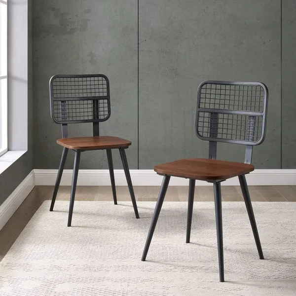 Walker Edison Industrial Mesh Back Dining Chair Dark Walnut (Set of 2)