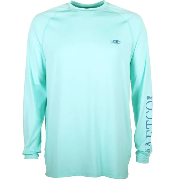 AFTCO Men’s Yurei Airomesh Long Sleeve Performance Shirt Light Blue Heather - Small