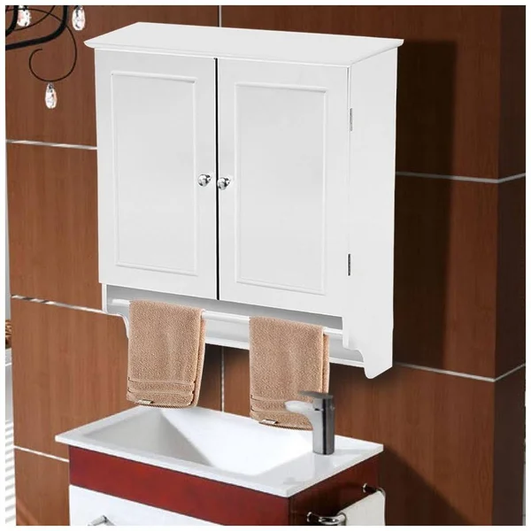 Yaheetech Bathroom/Kitchen Wall Mounted Cabinet White Double Door & Hanging Bar Storage Cupboard CAMPN00050504, 24 x 9 x 25"