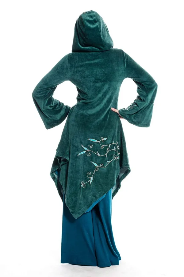Faery Goddess Coat, Long Velvet Boho Jacket, Hippie Pixie Goa Psy Trance Fairy Cosplay Festival Clothing, Plus Size Faerie