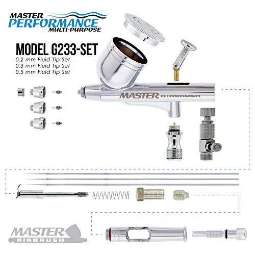 Master Performance G233 Airbrush Kit with 3 Tips and Master Air Compressor TC-20