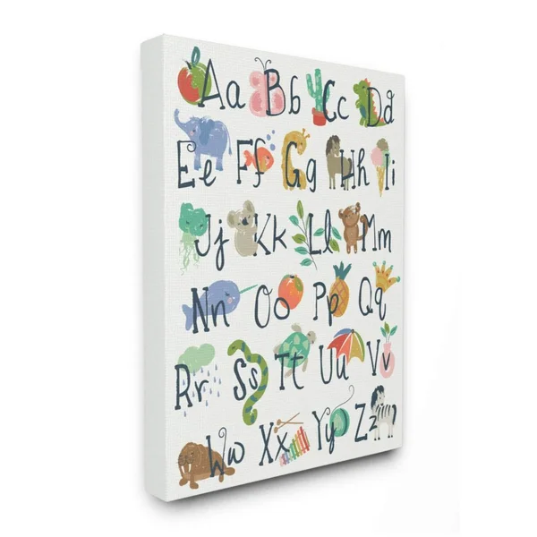 Stupell Industries Kids' Safari Animal Alphabet Colorful Illustrations Canvas Jennifer Ellory Wall Art, 24 x 30