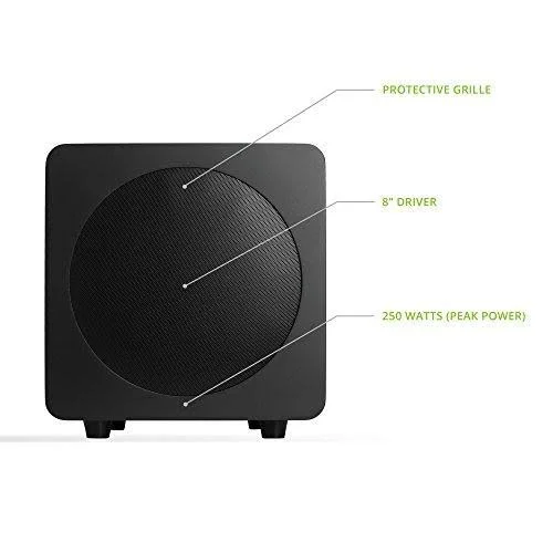 Kanto Sub8 Powered Subwoofer - 8 Paper Cone Driver - Powerful Bass Extension - Matte Black