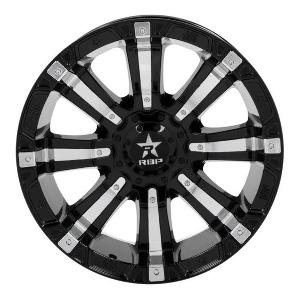 RBP 94R 20x9.0 6x139.7 BP, 4.5 BS -12mm Offset 78mm CB (Hub Centric) Black w/Chrome Inserts Wheel - 94R-2090-82-12BP