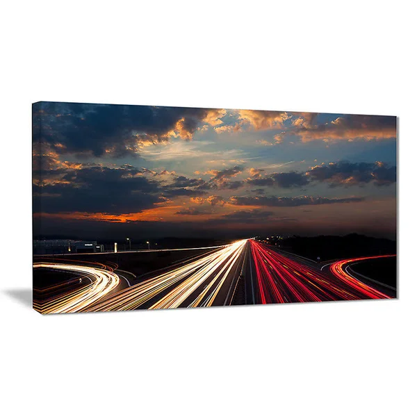 Design Art 'Long Exposure Traffic' Photographic Print on Wrapped Canvas - Size: 20 inch H x 40 inch W x 1 inch D, Red