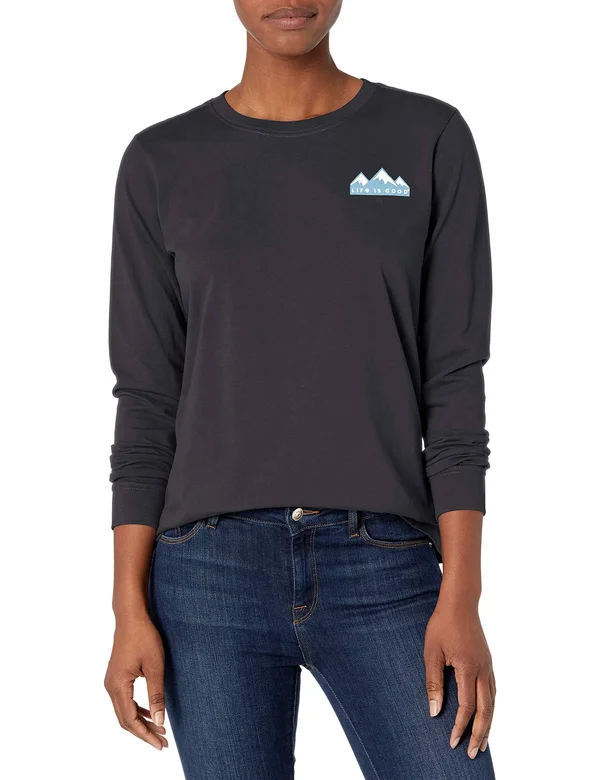 Life Is Good Women's Love Will Move Mountains Crusher Long Sleeve XL Jet Black