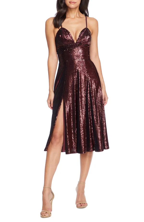 Women's Dress The Population Mimi Sequin Cocktail Dress - Small, Port