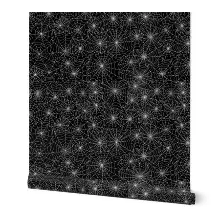 Roostery Wallpaper Roll or Sample: Halloween Spiderweb Black White Heasman Sf926hal13 - Size: 24