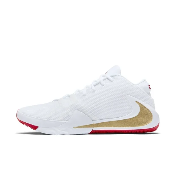 Mens - Nike Zoom Freak 1 Basketball Shoes - White/Metallic Gold/University Red - Size 10