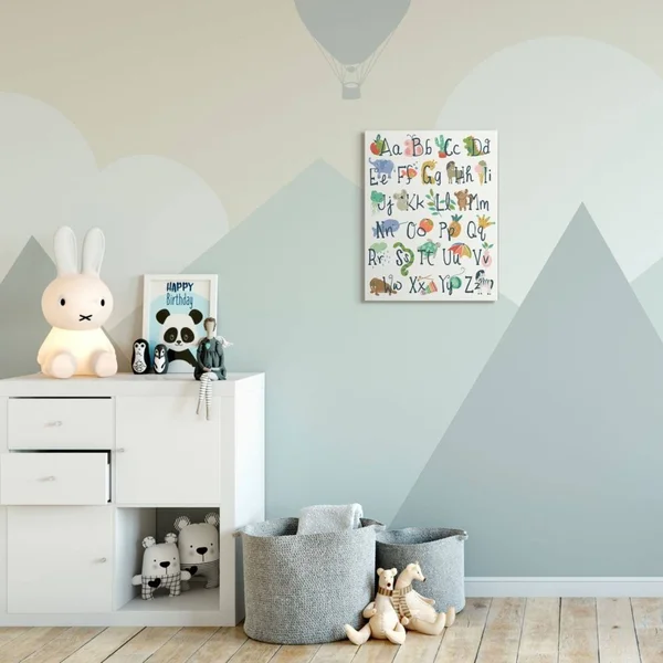 Stupell Industries Kids' Safari Animal Alphabet Colorful Illustrations Canvas Jennifer Ellory Wall Art, 24 x 30