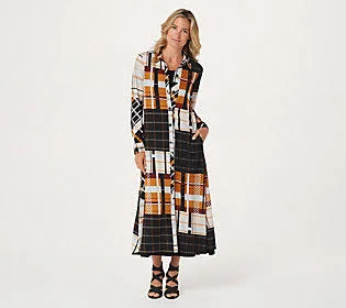 Women with Control Attitudes by Renee Regular Duster & Maxidress Set, Size X-Small, Plaid/Black