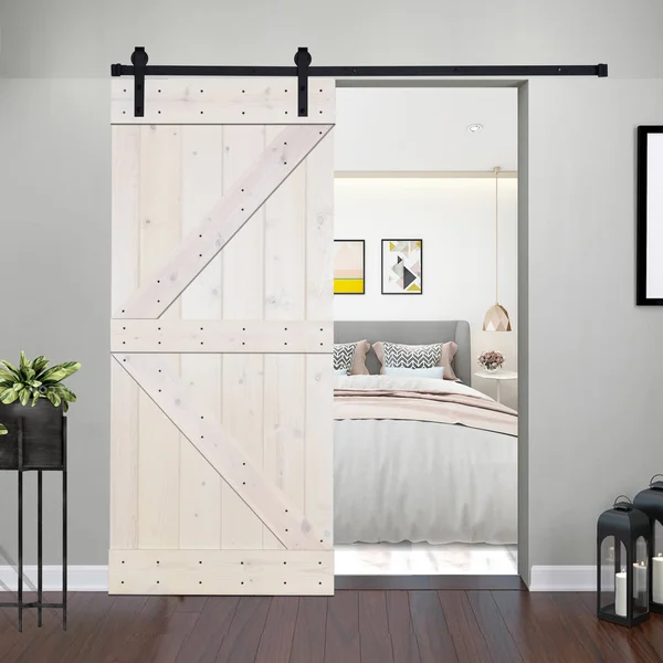 Akicon Paneled Wood Barn Door with Installation Hardware Kit - K2 Series - 28x22 - Dark Walnut
