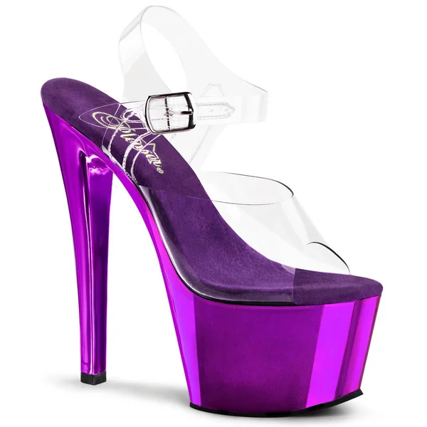 Pleaser - Sky-308 11, Clear/Rose Gold Chrome