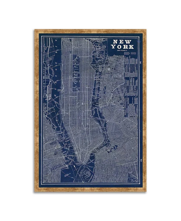 Tangletown Fine Art 38x22 x 26x22 Blueprint Map New York by Sue Schlabach Framed Painting Print