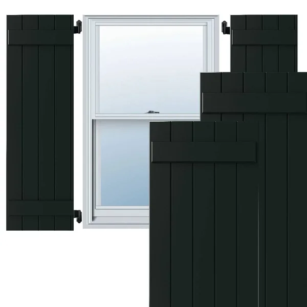 Ekena Millwork CWB18X065DGC 18x22W x 65x22H Exterior Five Board (2 Batten) Composite Board-n-Batten Shutters (Per Pair), Black F