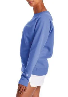Champion Women's Powerblend Graphic Boyfriend Crew Sweatshirt Deep Forte Blue Medium