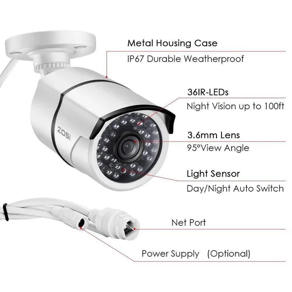 ZOSI 1080p PoE 8-Channel 1TB Hard Drive DVR Security Camera System with 4-Wired Bullet Cameras