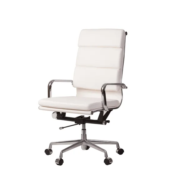 Mid-Century Modern High Back Office Chair in White Leather
