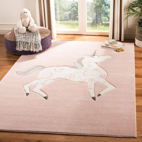 Safavieh Carousel Kids Unicorn Rug, Pink/Ivory, 8& x 10&
