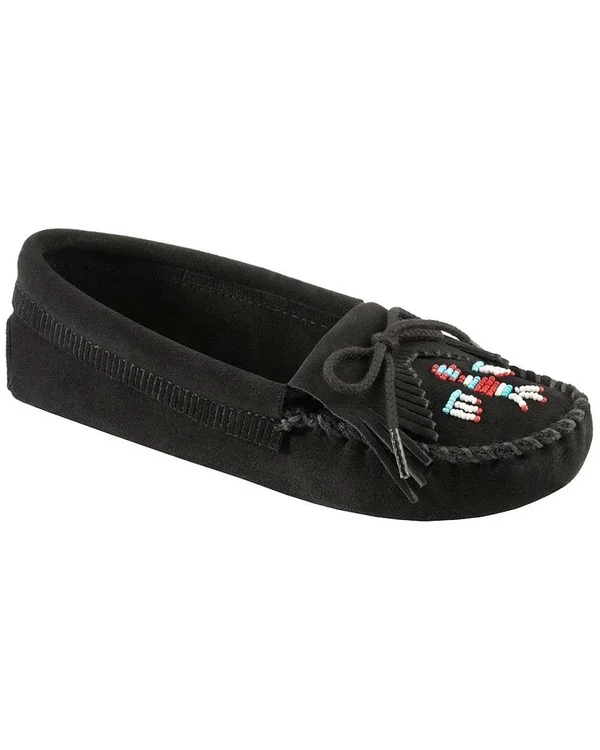 Women's Minnetonka Thunderbird Soft Sole Suede - Size: 6, Black