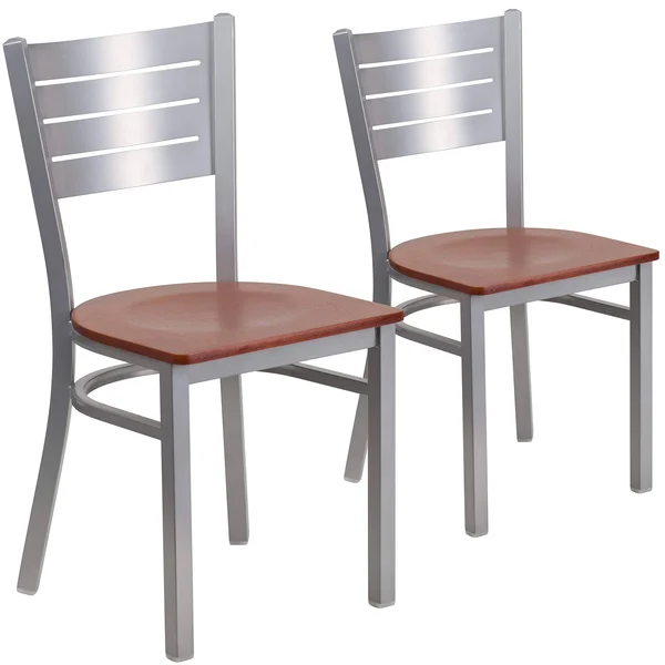 Flash Furniture 2-Xu-Dg-60401-Chyw-Gg Silver Slat Chair-Chy Seat - pk2