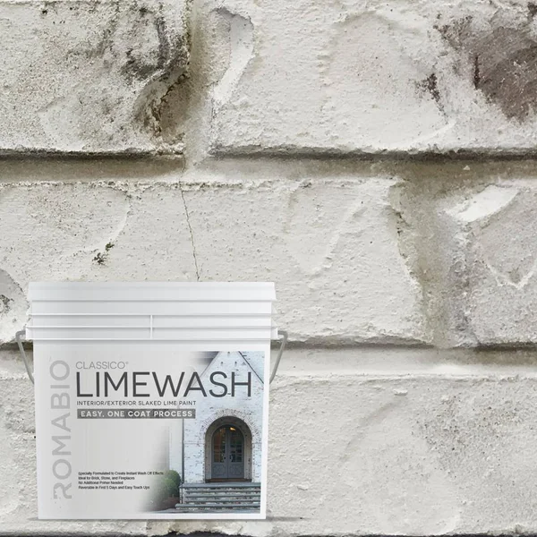 ROMABIO Classico Limewash Interior/Exterior Paint - Italian slaked-Lime, One Coat, Cristallo White, 2.5L/0.67GAL