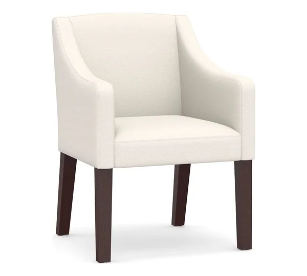 PB Classic Upholstered Slope Armchair with Espresso Legs - Performance Chateau Basketweave Ivory - Furniture - Dining Chairs u002