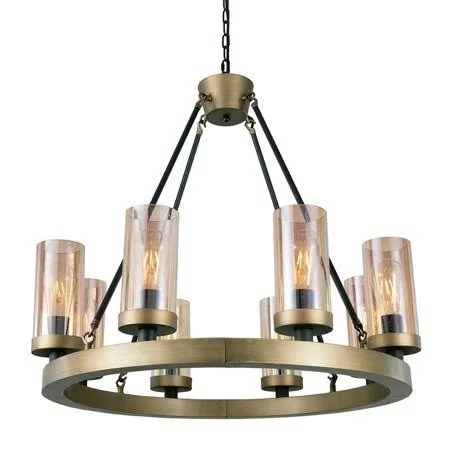 Wellmet Farmhouse Chandeliers Lighting Seeded Glass Shade 30 inch - Rustic Industrial Large Wagon Wheel Chandelier 8 Light Hangin