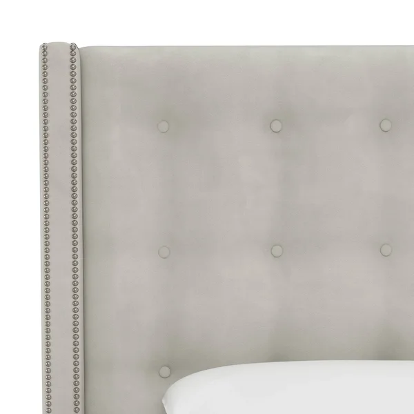 Skyline Furniture Light Grey Velvet Nail Button Tufted Wingback Headboard California King