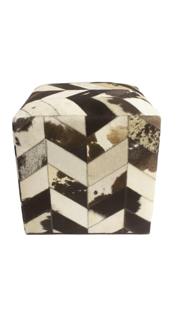 Noori Rug Geometric Hide Pouf Levi - Black (18x22x18x22x18x22)