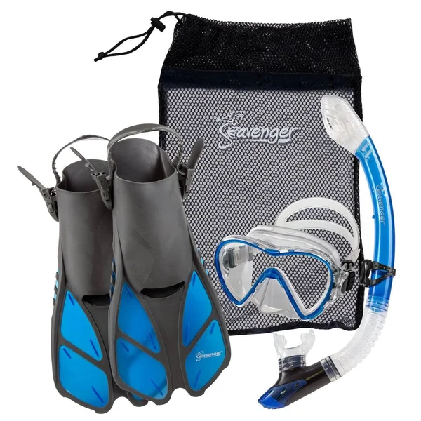 Seavenger Adult and Junior Diving Snorkel Set- Dry Top Snorkel, Trek
