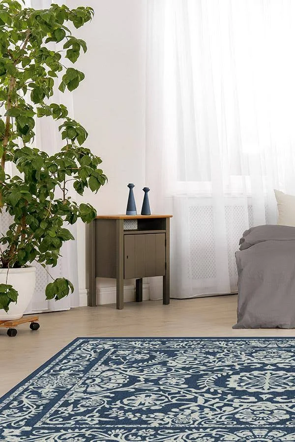 5&x7& - Machine Washable Area Rug, Kid & Pet Friendly, Indoor Rug, Delphina Navy Blue Rug, Ruggable