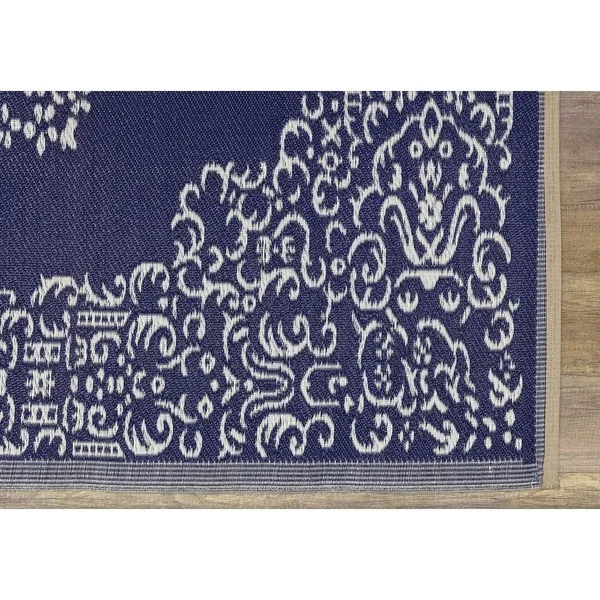 Lightweight Indoor Outdoor Reversible Plastic Area Rug - Medallion Oriental Design (Medallion-Black-White 6 x 9)
