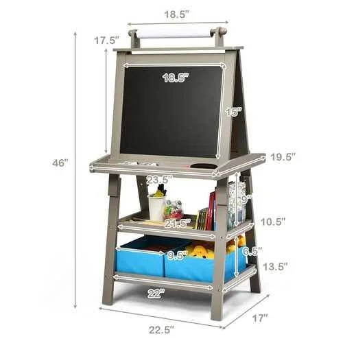 Costway 3 in 1 Double-Sided Storage Art Easel-Gray
